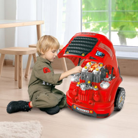 HOMCOM Kids Truck Engine Toy Set w/ Horn, Light, Car Key for 3-5 Years Old Red