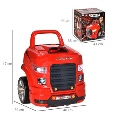 HOMCOM Kids Truck Engine Toy Set w/ Horn, Light, Car Key for 3-5 Years Old Red