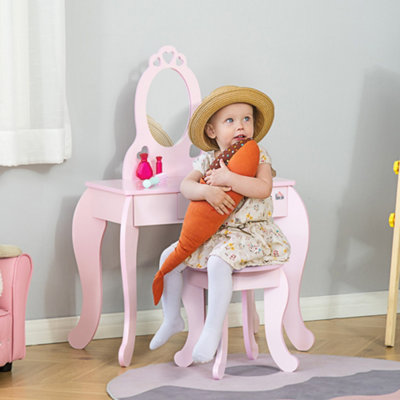 HOMCOM Kids Vanity Table Stool Girls Dressing Set Make Up Desk Chair   Homcom Kids Vanity Table Stool Girls Dressing Set Make Up Desk Chair Dresser Play Set With Mirror Pink~5056534526092 01c MP