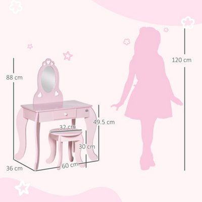 HOMCOM Kids Vanity Table & Stool Girls Dressing Set Make Up Desk with Mirror