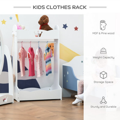VOGUSLAND Kids Clothes Rack & Storage Shelf - Natural Pine Wood Dress-Up Organizer For Toddlers & Preschoolers