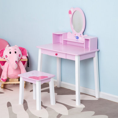 HOMCOM Kids Wooden Dressing Table And Stool Make Up Desk Pink DIY   Homcom Kids Wooden Dressing Table And Stool Make Up Desk Pink ~5055974859968 01c MP