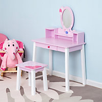 HOMCOM Kids Wooden Dressing Table and Stool Make Up Desk (Pink)