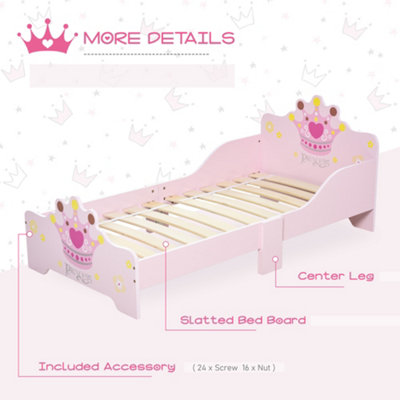 HOMCOM Kids Wooden Princess Crown & Flower Single Bed Safety Side Rails Slats