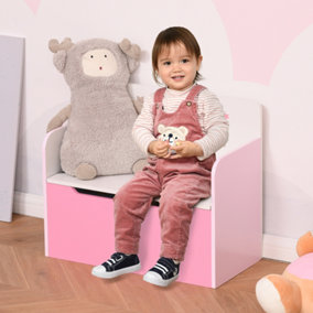 HOMCOM Kids Wooden Toy Box Children Storage Chest Bench Pink