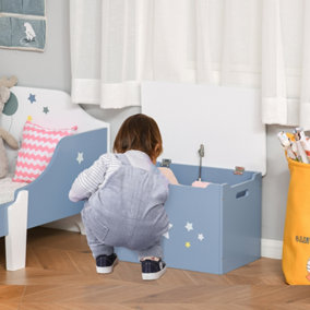 HOMCOM Kids Wooden Toy Box Children Storage Chest Furniture Blue