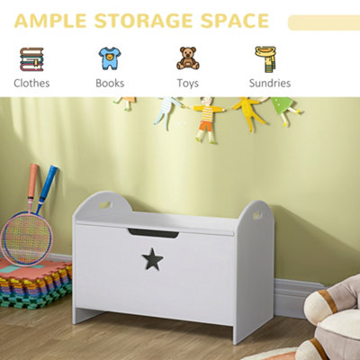 HOMCOM Kids Wooden Toy Children Box Storage Organizer Side Handle White