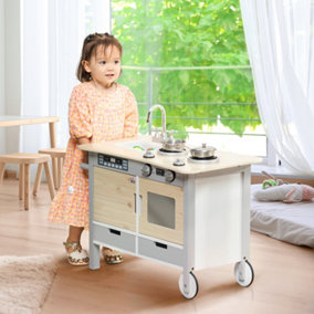 HOMCOM Kids Wooden Toy Kitchen Playset Pretend Role Play Set for 3-5 Years