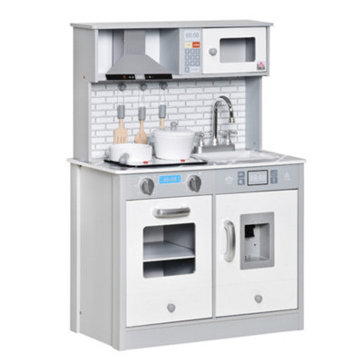 HOMCOM Kids Wooden Toy Kitchen Pretend Play Cooking Playset for 3 6 Years Old