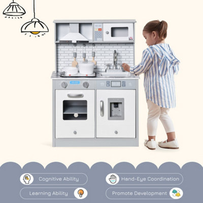 HOMCOM Kids Wooden Toy Kitchen Pretend Play Cooking Playset for 3 6 Years Old