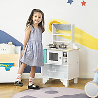 HOMCOM Kids Wooden Toy Kitchen Pretend Playset with Pots, Storage for 3-6 Years