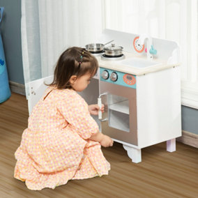 HOMCOM Kids Wooden Toy Kitchen Pretend Playset with Sink Faucet Pot for 3-6 Year