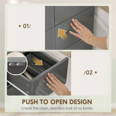 HOMCOM Kitchen Cupboard Storage Cabinet Push Open Doors and Drawers, Grey