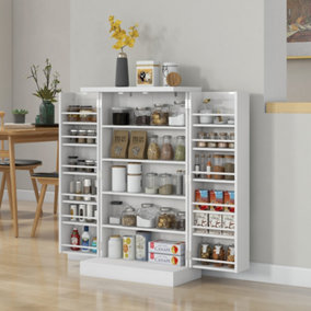 HOMCOM Kitchen Cupboard with Double Doors, 5-Tier Shelf, 12 Spice Racks, White
