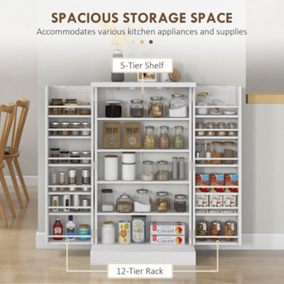 HOMCOM Kitchen Cupboard with Double Doors, 5-Tier Shelf, 12 Spice Racks ...