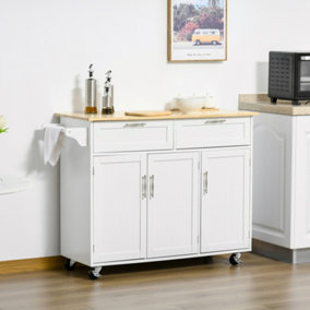 HOMCOM Kitchen Island Utility Cart, with 2 Storage Drawers Dining Room White