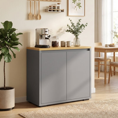 HOMCOM Kitchen Sideboard, Storage Cabinet with Double Doors, Grey
