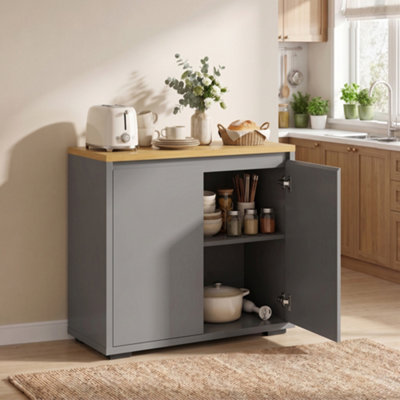 HOMCOM Kitchen Sideboard, Storage Cabinet with Double Doors, Grey