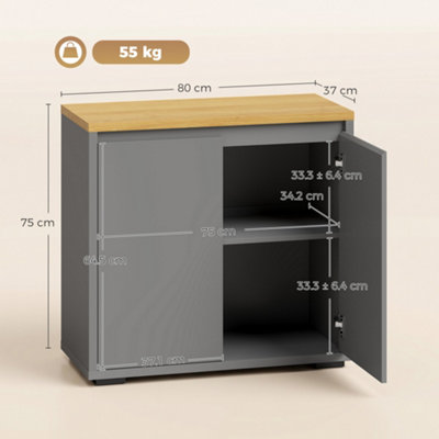 HOMCOM Kitchen Sideboard, Storage Cabinet with Double Doors, Grey
