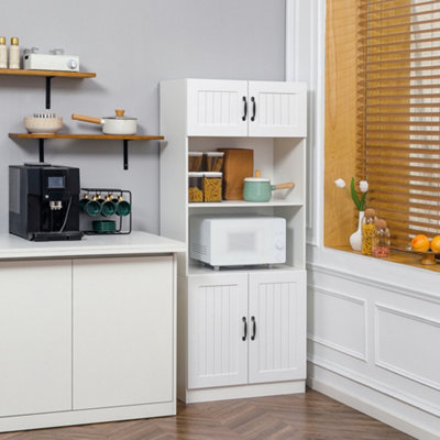 Tall kitchen storage cabinet deals with doors and shelves