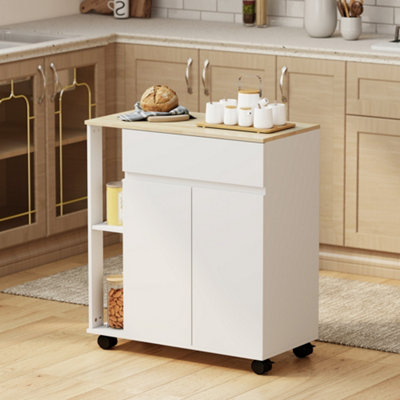 HOMCOM Kitchen Storage Trolley Cart with Drawer and Shelves, White