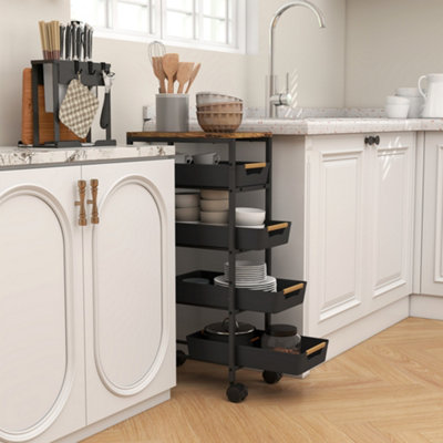 HOMCOM Kitchen Storage Trolley Mobile Utility Cart for Kitchen Office Black