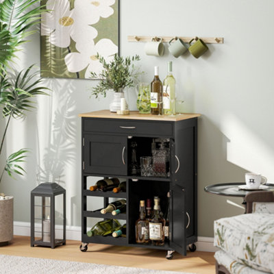HOMCOM Kitchen Trolley, Rolling Island Storage Cart with Drawer, Black
