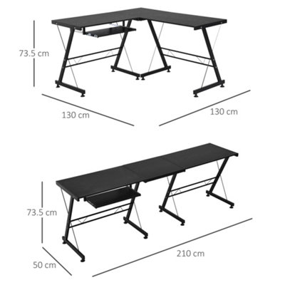 HOMCOM L Shape Desk Straight Corner Table Office Gaming Laminated Sturdy Black