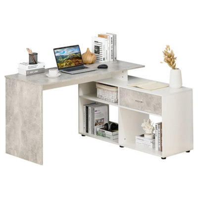 Little tree sturdy l shaped corner online computer desk for small office home