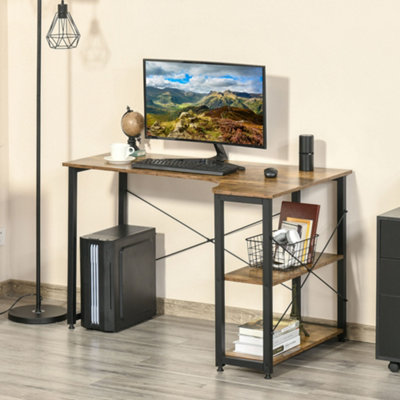 HOMCOM L Shaped Computer Desk with Storage Shelves Home Office