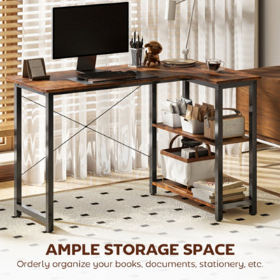 HOMCOM L-Shaped Computer Desk Study Workstation with 2 Shelves, Steel Frame