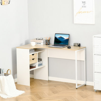 Homcom L-Shaped Corner Computer Desk Study Table W/ Storage Shelf - Light  Brown | Diy At B&Q