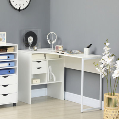 HOMCOM L Shaped Computer Desk with Storage Shelves Home Office