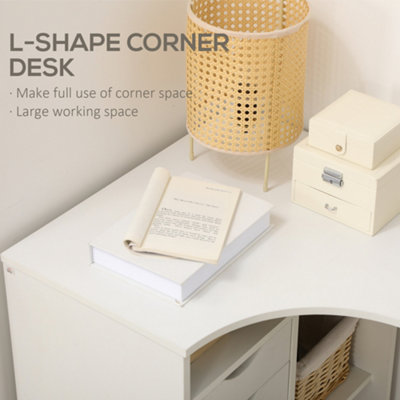 L-Shaped Computer Desk Home Office Study Table Corner Desk with Shelves  Drawer