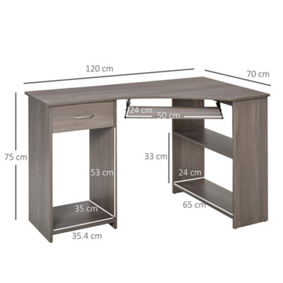 HOMCOM L-Shaped Corner Computer Desk w/ 2 Shelves Worktop Keyboard Tray Grey