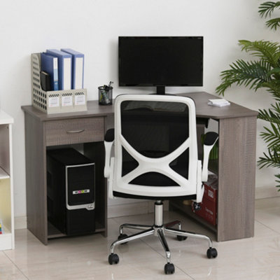 L shaped office desk deals with keyboard tray