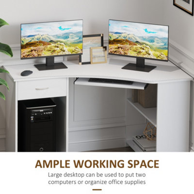 Small l shaped desk store with keyboard tray