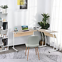 HOMCOM L Shaped Corner Desk Home Office Study Steel Adjustable Feet Natural