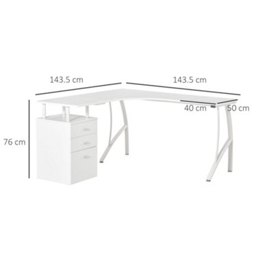 HOMCOM L-Shaped Corner PC Desk Table w/ Drawer Home Office Workstation, White