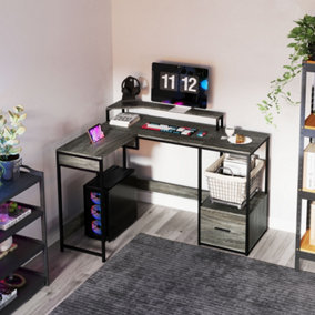 HOMCOM L Shaped Desk, Computer Table with Liftable Desktop, Charcoal Grey