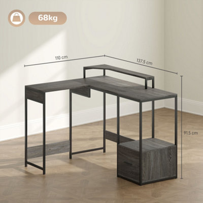 HOMCOM L Shaped Desk, Computer Table with Liftable Desktop, Charcoal Grey