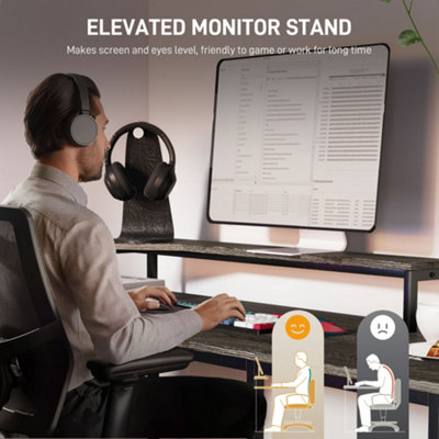 HOMCOM L Shaped Desk, Computer Table with Liftable Desktop, Charcoal Grey