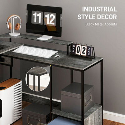 HOMCOM L Shaped Desk, Computer Table with Liftable Desktop, Charcoal Grey