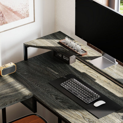 HOMCOM L Shaped Desk, Computer Table with Liftable Desktop, Charcoal Grey