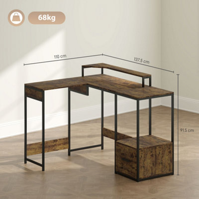 HOMCOM L Shaped Desk, Computer Table with Liftable Desktop, Rustic Brown