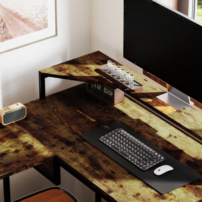 HOMCOM L Shaped Desk, Computer Table with Liftable Desktop, Rustic Brown