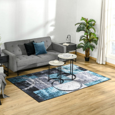 HOMCOM Large Blue Area Rug, Geometric Carpet for Living Room Bedroom ...