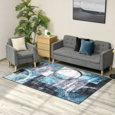 HOMCOM Large Blue Area Rug, Geometric Carpet for Living Room Bedroom ...