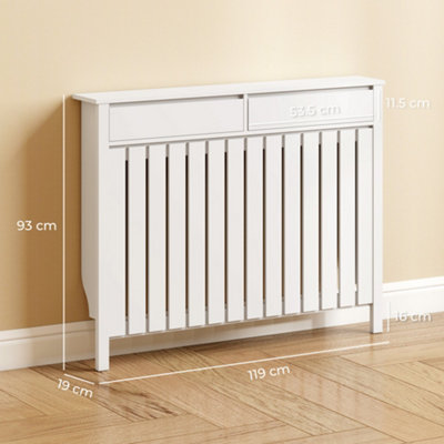 HOMCOM Large Radiator Cover with Drawers and Vertical Slats 119 x 19 x 93cm