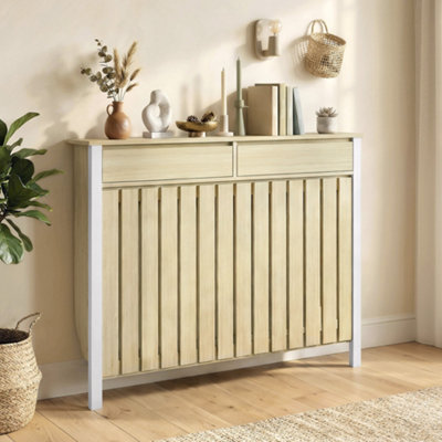 HOMCOM Large Radiator Cover with Drawers and Vertical Slats Oak